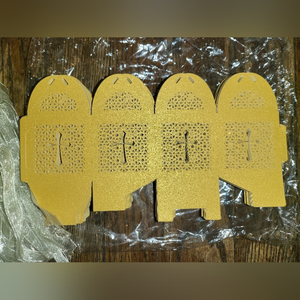 Wedding or Baby Shower Gold Favor Boxes With Ribbons 70 Pc - Picture 4 of 6
